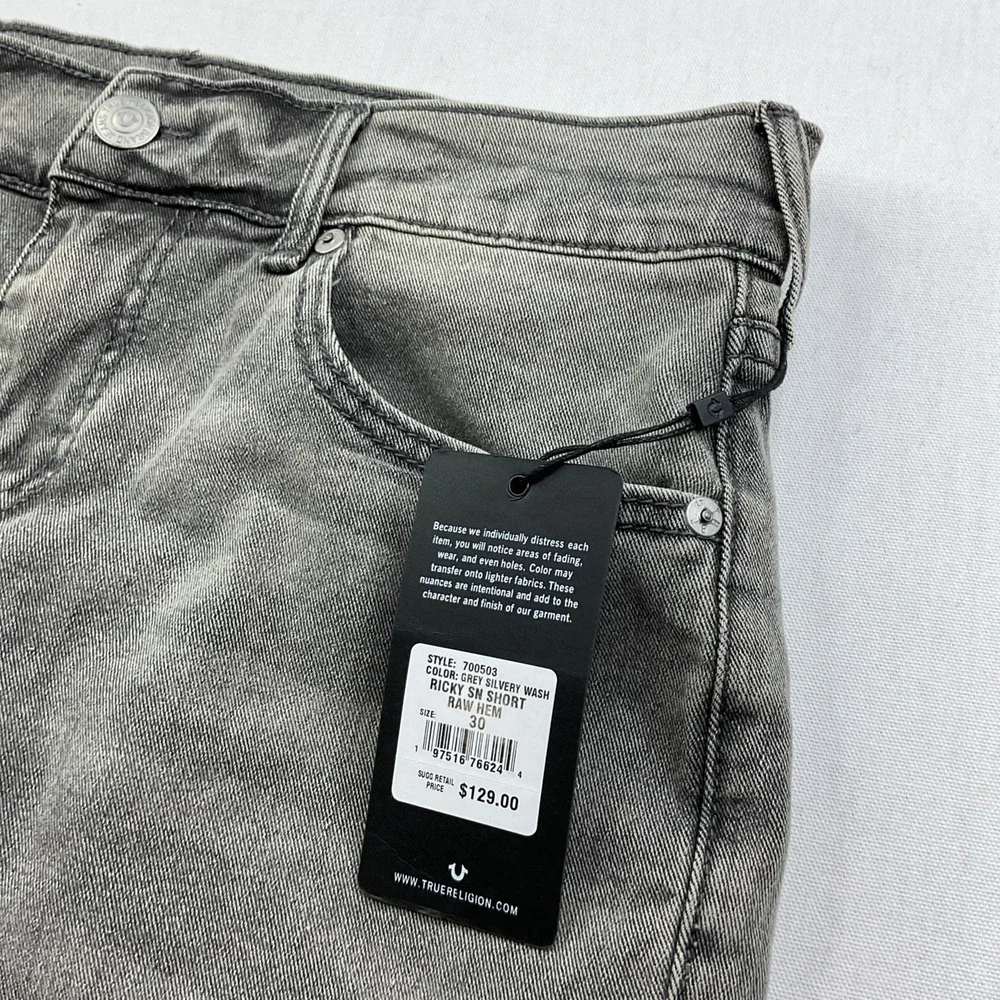 True Religion Jean Shorts Men Sz 30 Ricky Relaxed Straight Raw Hem Stretch NWT